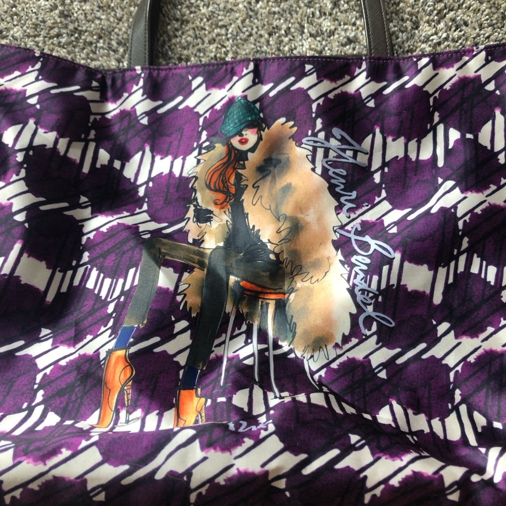 Henri Bendel Rare Izak Nylon Satin Purple Patterned Shopping Tote Disc. - Picture 4 of 10